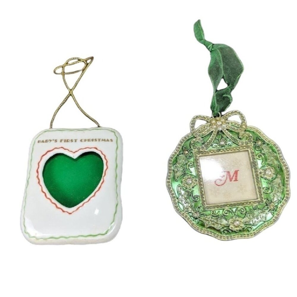 (2) Christmas Ornaments First Christmas and Christmas Picture Holder A510